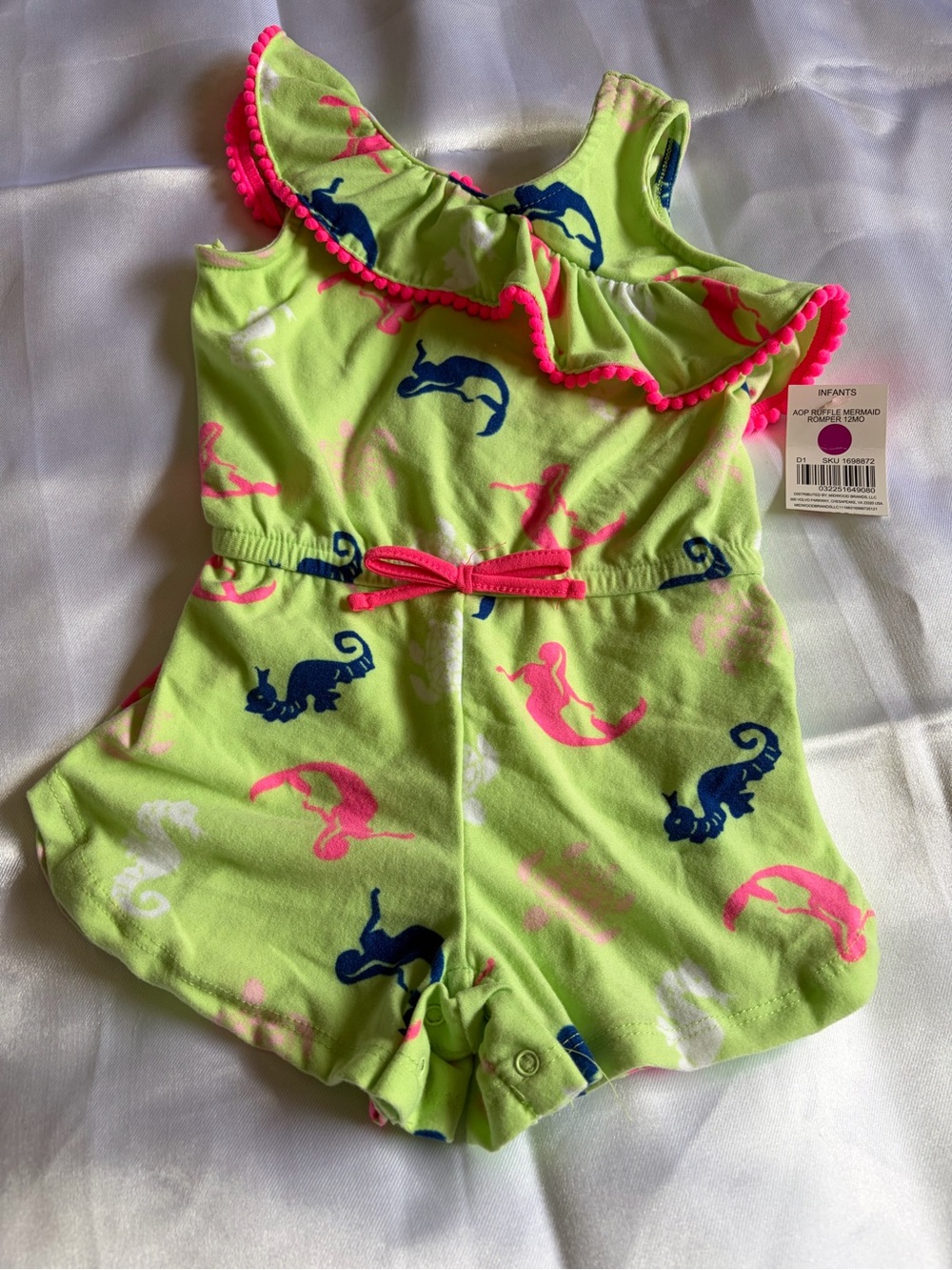 Kidgets Lime Green Romper with Navy & Hot Pink Accents